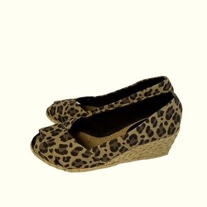 Ralph Lauren Cecilia Espadrille Wedge Sandals Women 8.5 B Cheetah Fabric Slip On
